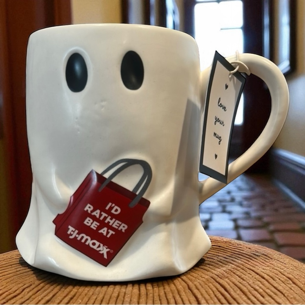 T.J.Maxx White Ghost Mug I’d Rather Be Shopping Bag Ceramic